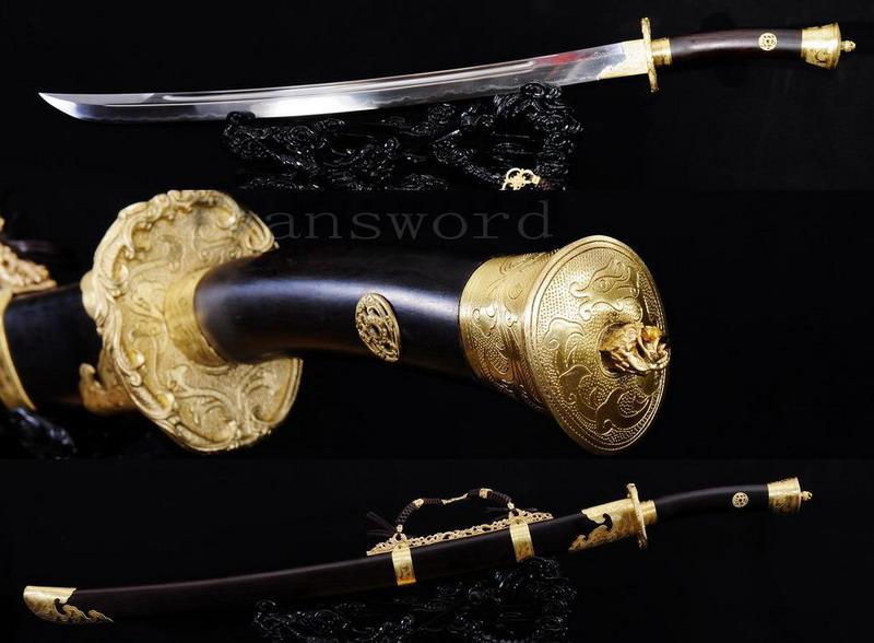 Handmade Sanmai Clay Tempered Chinese Ebony Broad Sword Qing Dao