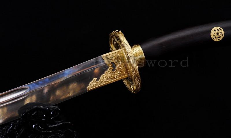 Handmade Sanmai Clay Tempered Chinese Ebony Broad Sword Qing Dao