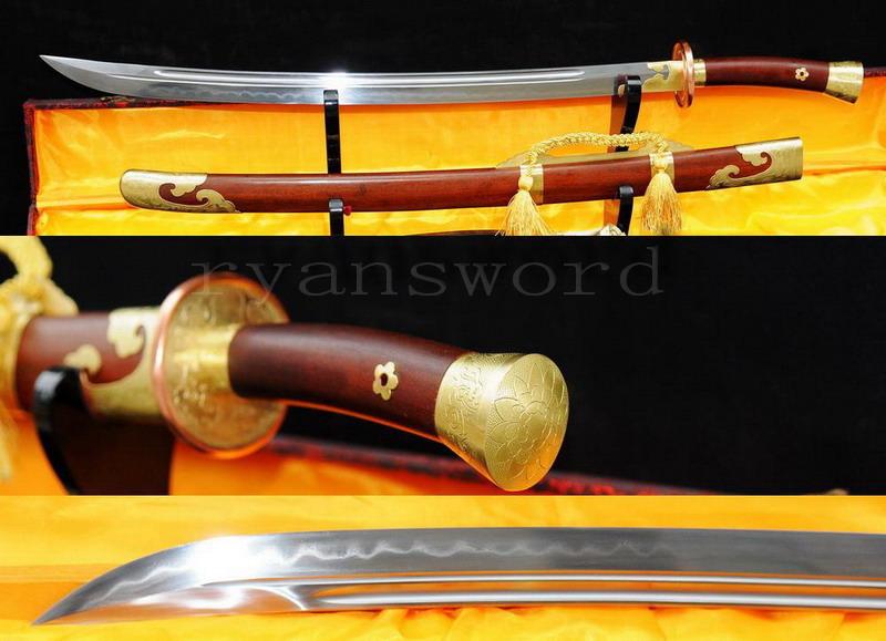 Handmade Damascus Sanmai Clay Tempered Chinese Broad Sword Qing Dao