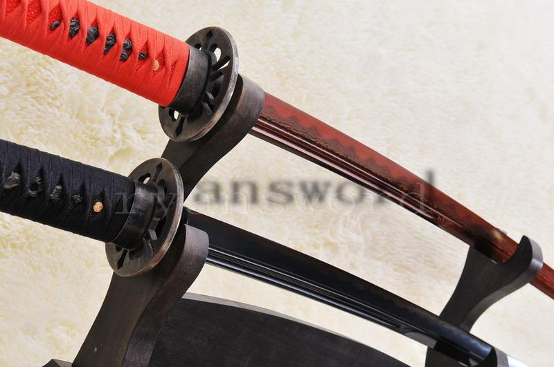 High Quality Blackred Folded Stee Honsanmai Clay Tempered Japanese Samurai Sword Katana Set