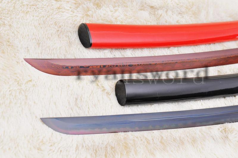 High Quality Blackred Folded Stee Honsanmai Clay Tempered Japanese Samurai Sword Katana Set
