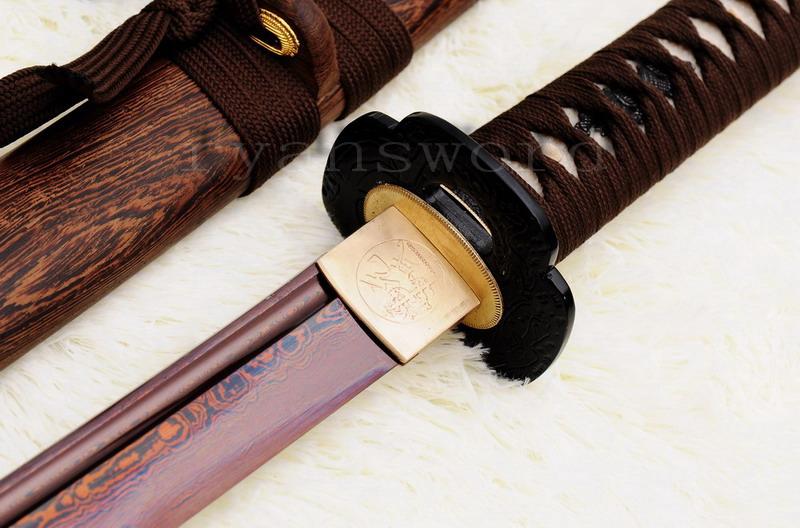 Hand Forged Red Folded Steel Japanese Samurai Wakizashi Sword