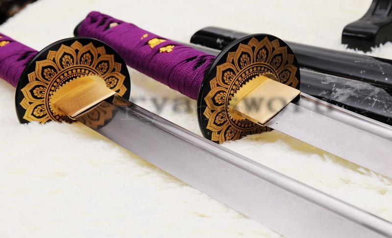 Handmade Folded Steel Japanese Samurai Sword Set Katana Wakizashi