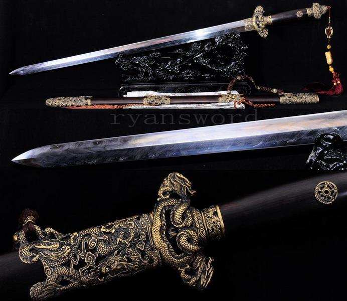 High Quality Handmade Clay Tempered Folded Steel Blade Razor Sharp Chinese Dragon Sword