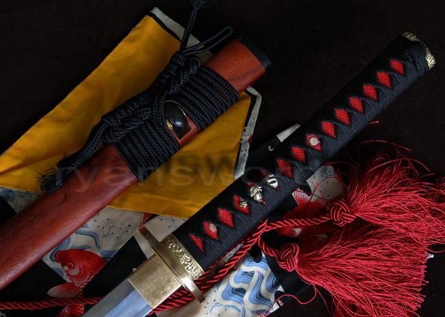 Rose Wood Saya Combined Material Clay Tempered Japanese Samurai Katana Sword